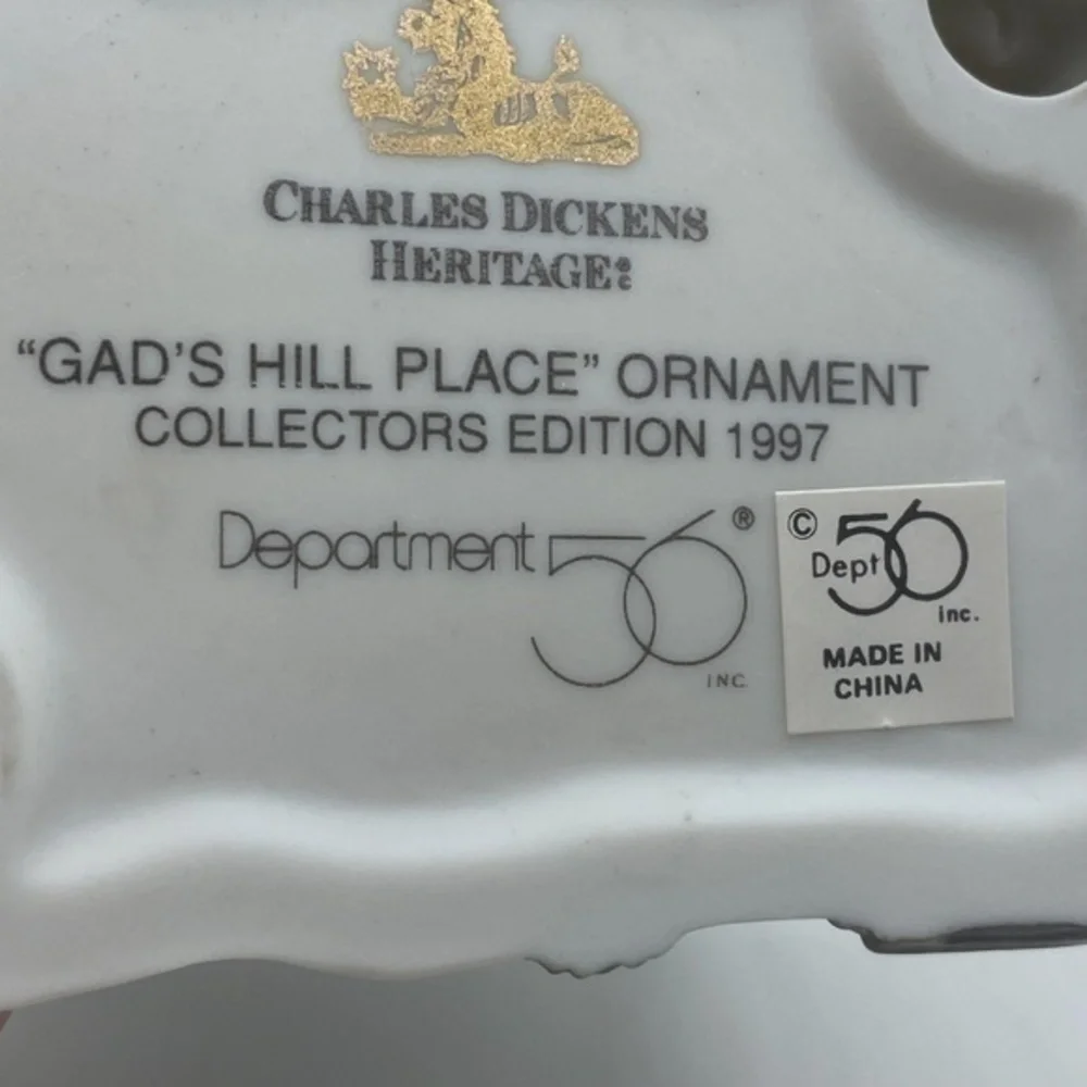 Vintage Department 56 Charles Dickens Heritage Gad's Hill Place Ornament